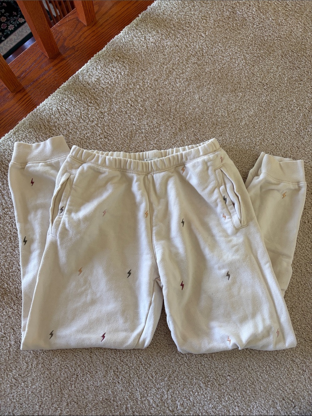Z Supply Cream Lightning Bolt Joggers with Multicolor Embroidery